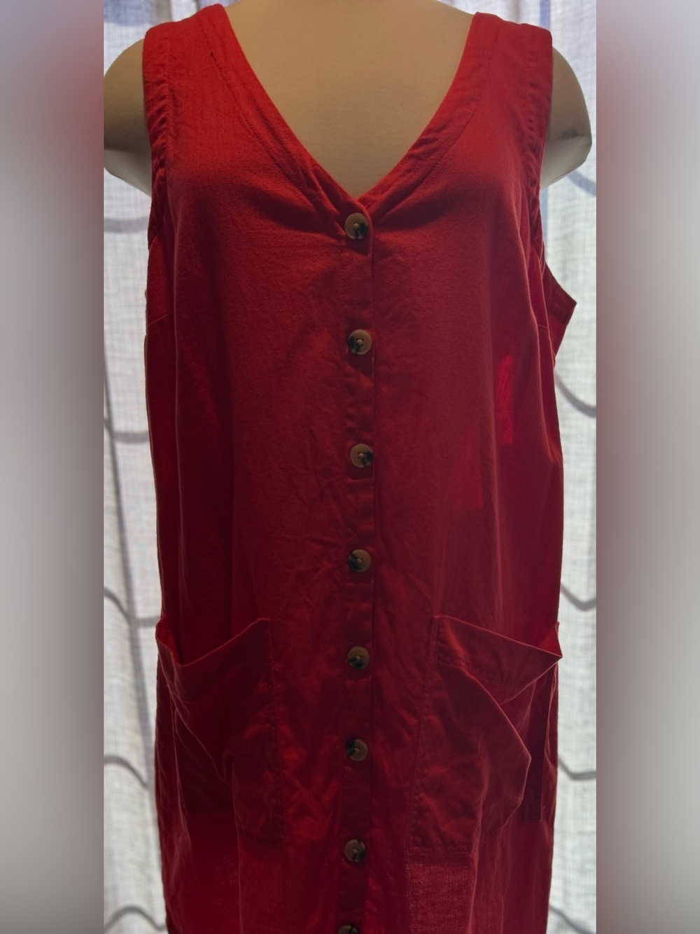 Old Navy Red Sleeveless Button-Front Dress with Pockets